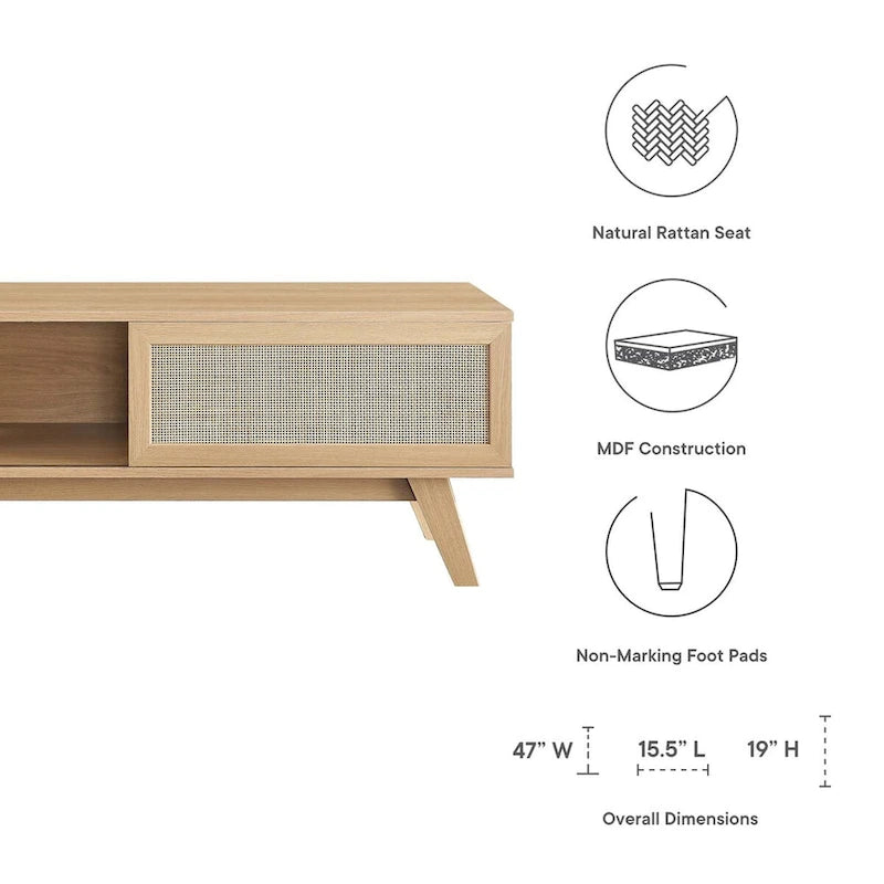 Meuble TV 120 cm avec portes coulissantes en rotin