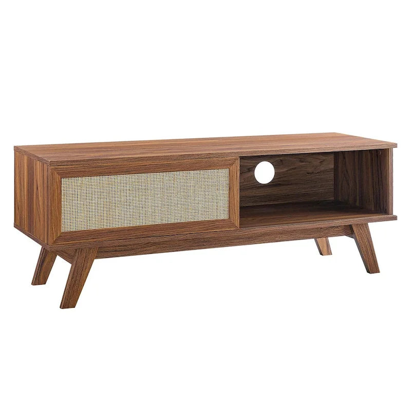 Meuble TV 120 cm avec portes coulissantes en rotin