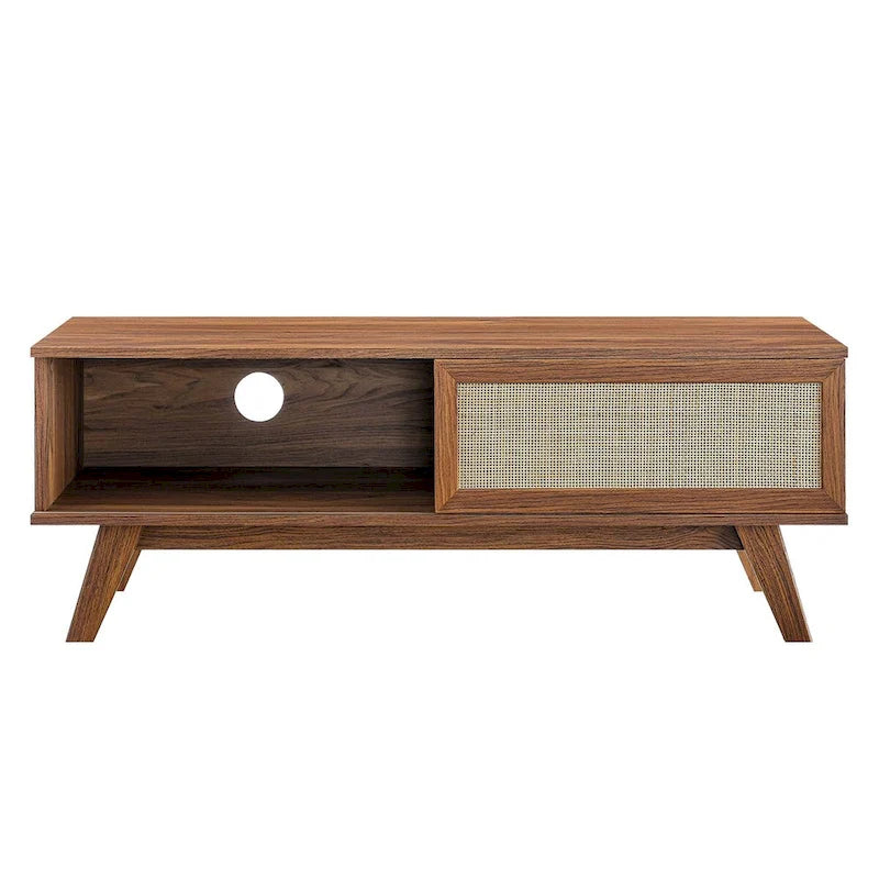 Meuble TV 120 cm avec portes coulissantes en rotin