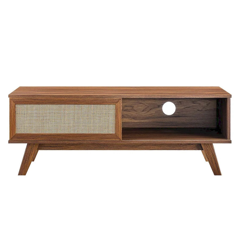 Meuble TV 120 cm avec portes coulissantes en rotin