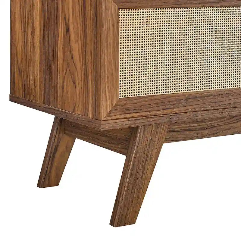 Meuble TV 120 cm avec portes coulissantes en rotin