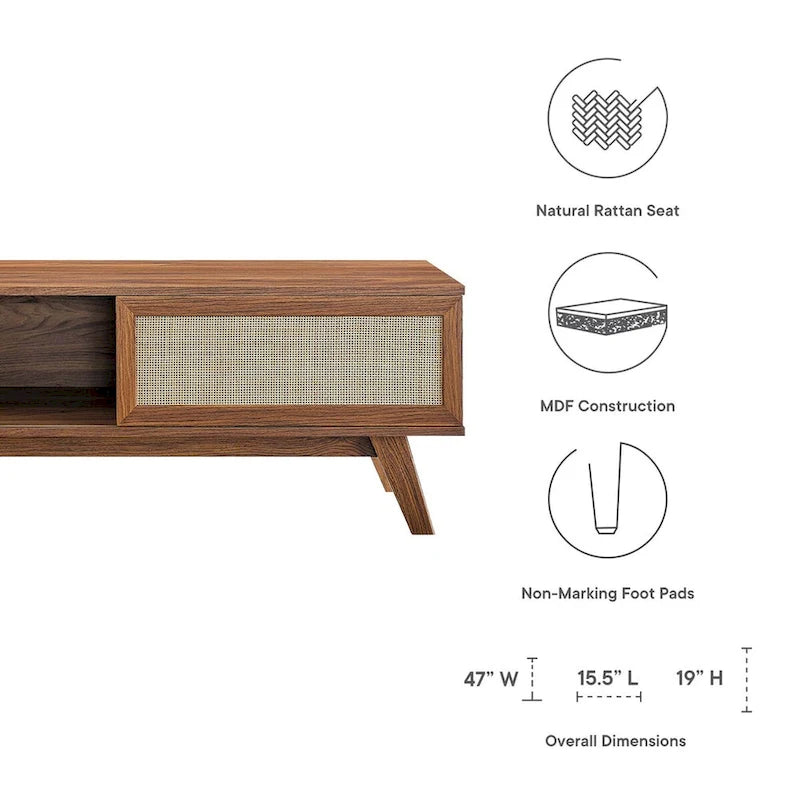 Meuble TV 120 cm avec portes coulissantes en rotin