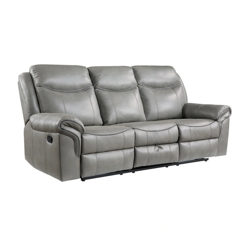 Canapé inclinable manuel double de 203 cm avec porte-gobelets et ports USB, en similicuir gris