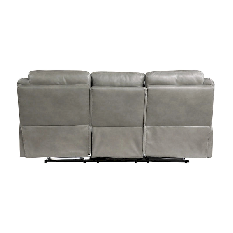 Canapé inclinable manuel double de 203 cm avec porte-gobelets et ports USB, en similicuir gris