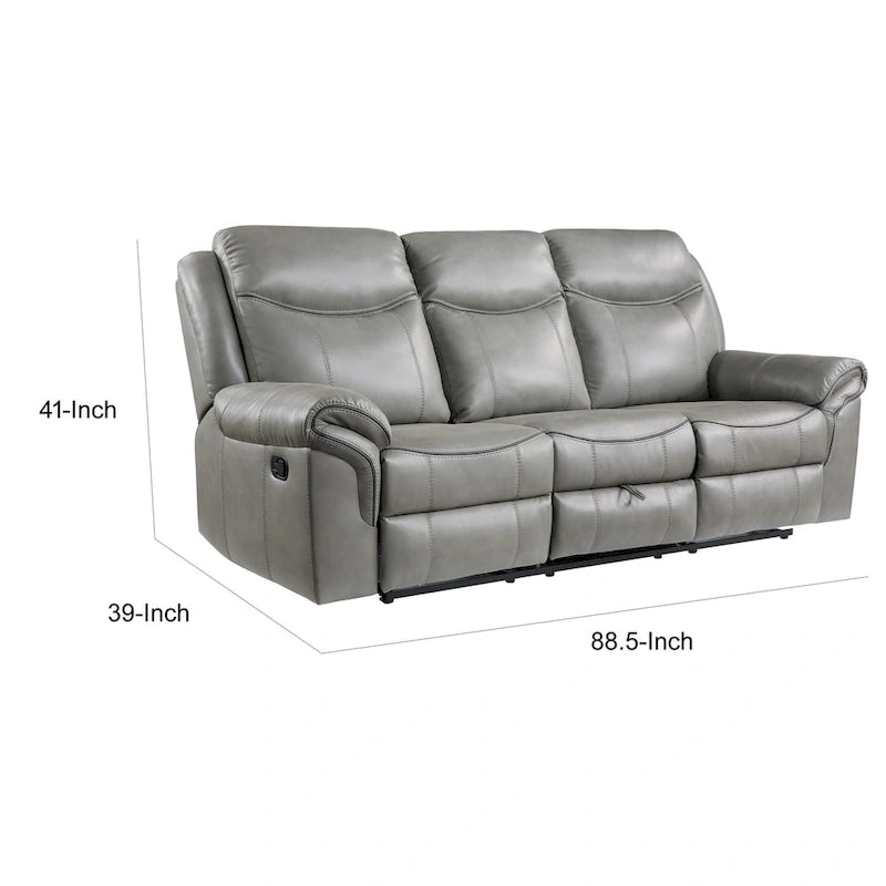 Canapé inclinable manuel double de 203 cm avec porte-gobelets et ports USB, en similicuir gris