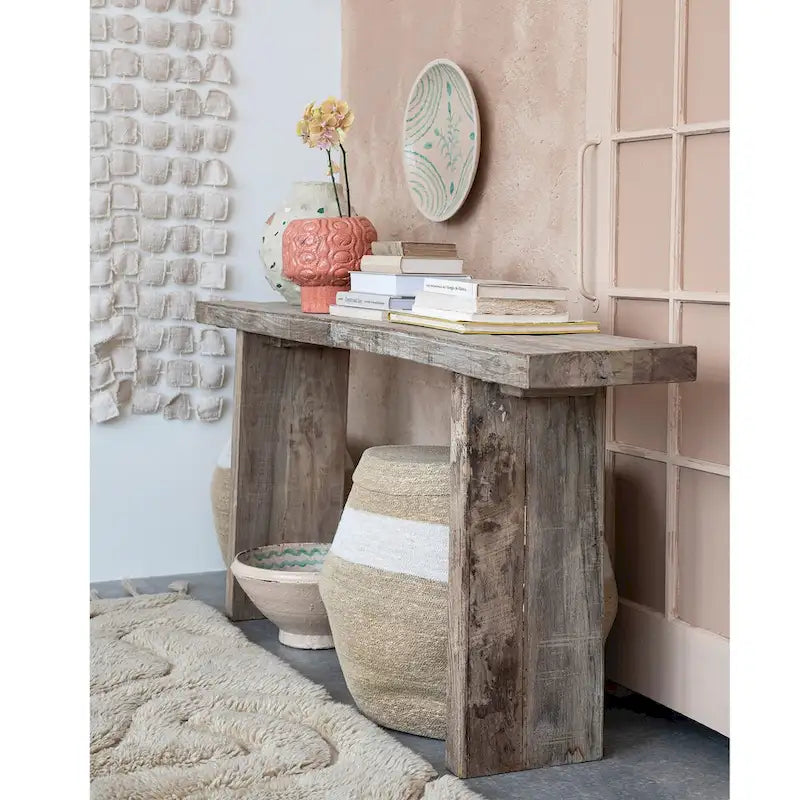 Console en bois de récupération avec finition blanchie vieillie