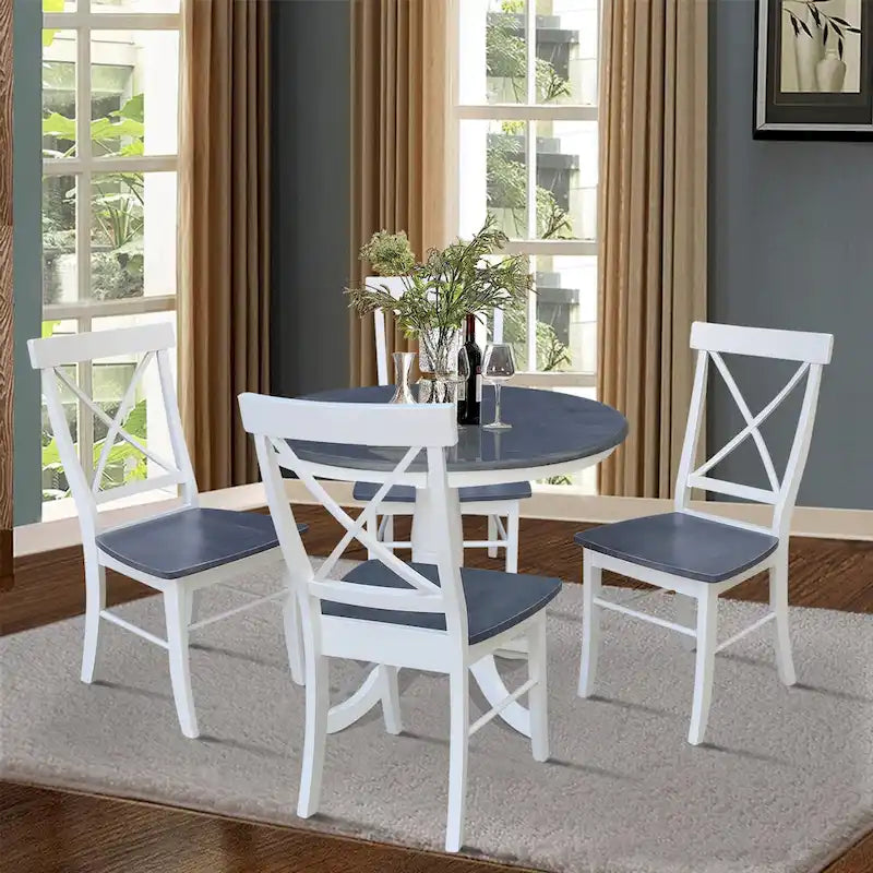 Table de salle à manger à piédestal ronde de 36 po avec 4 chaises de salle à manger à dossier en X