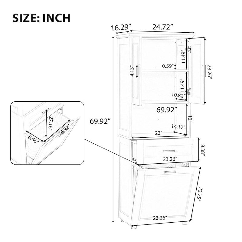 Meuble Colonne de Salle de Bain Haute avec Panier à Linge, Grand Espace de Rangement