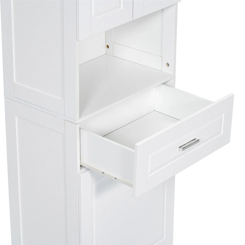 Meuble Colonne de Salle de Bain Haute avec Panier à Linge, Grand Espace de Rangement
