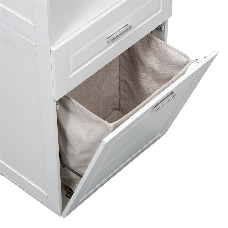 Meuble Colonne de Salle de Bain Haute avec Panier à Linge, Grand Espace de Rangement
