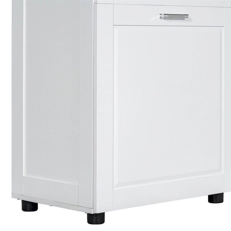 Meuble Colonne de Salle de Bain Haute avec Panier à Linge, Grand Espace de Rangement