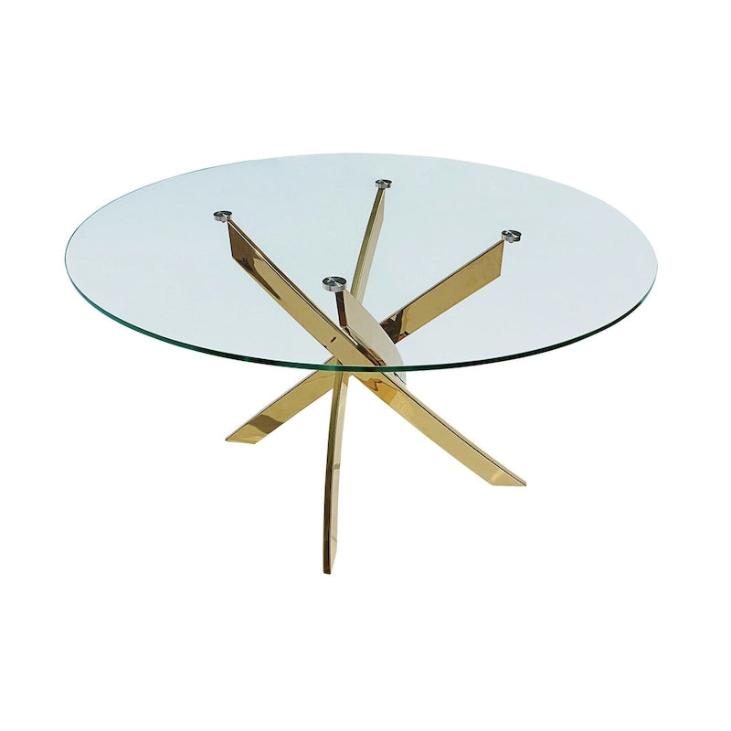 Table à manger ronde en verre avec piétement en croix