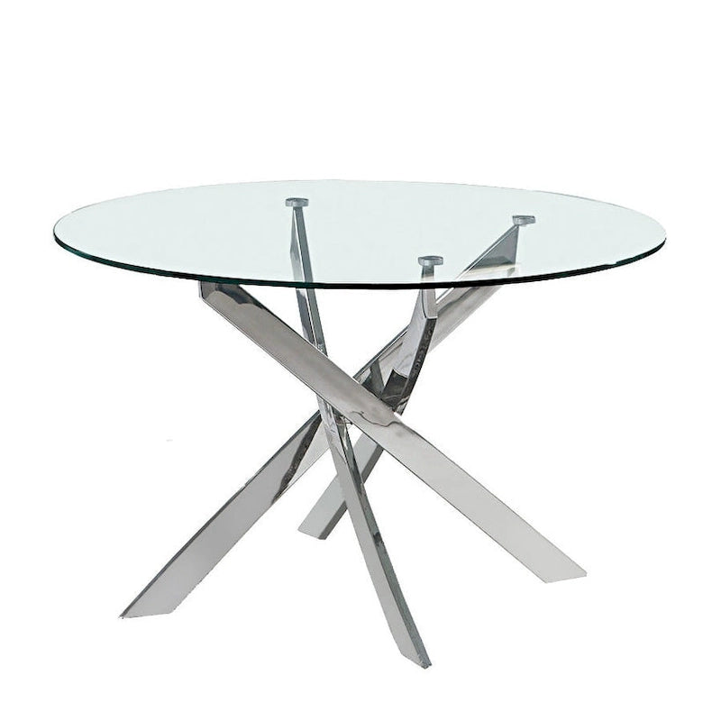 Table à manger ronde en verre avec piétement en croix